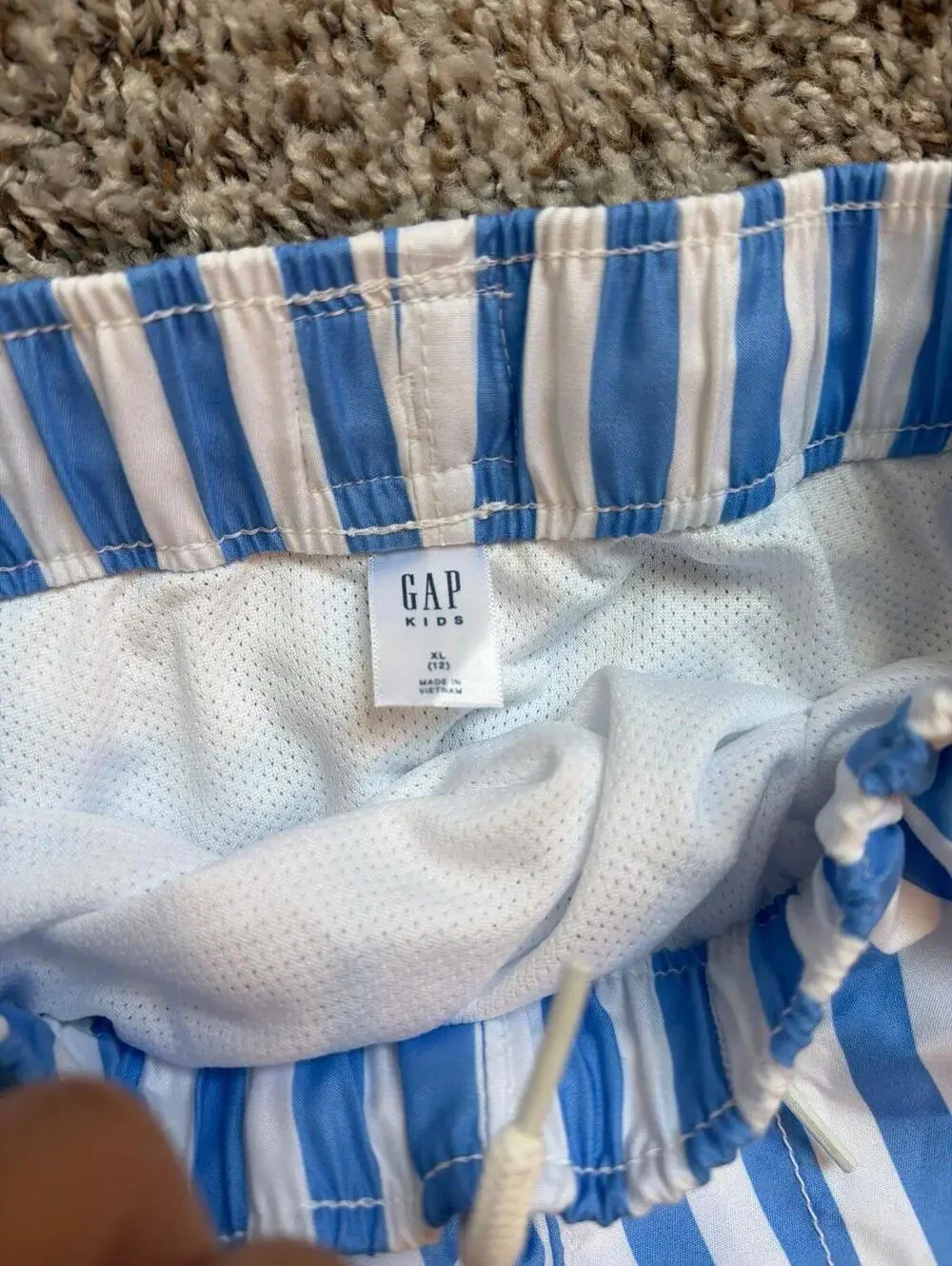 GAP Kids Boys (12) XL Blue White Striped Swim Shorts